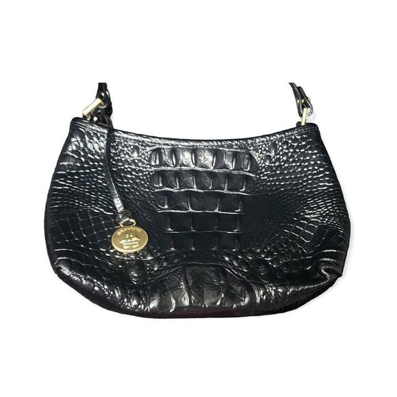 Brahmin Bekka Shoulder Bag Black Melbourne | Croc Embossed Leather Small Purse - Picture 2 of 12